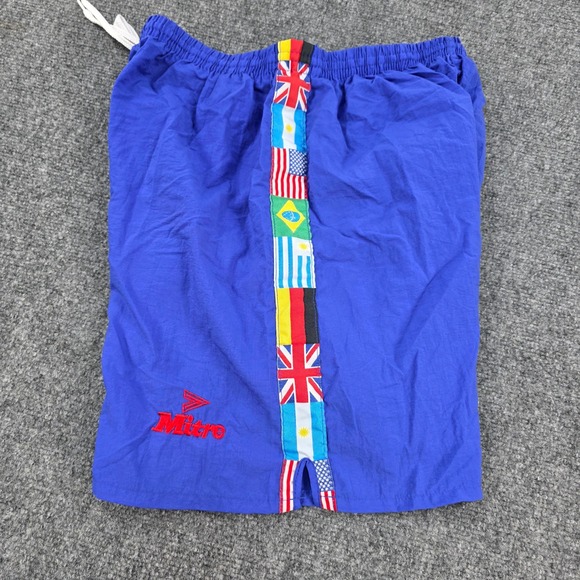 Vintage Mitre Men's Blue Nylon Athletic Shorts International Flag Size L Soccer - Picture 7 of 7